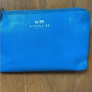 Coach Electric Blue Pebbled Leather Zip Wristlet
